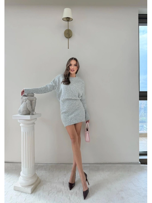 BEL KATLAMA DETAY TRİKO ELBİSE GRİ