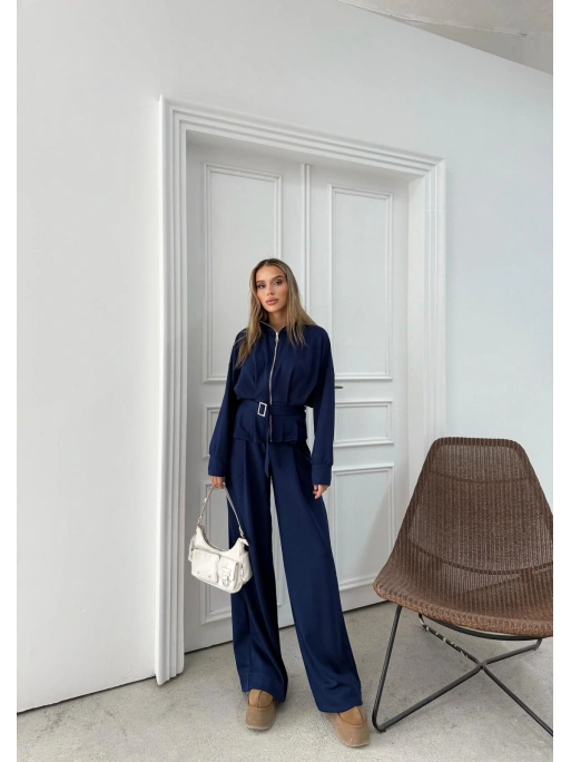 BEL KEMER DETAY FERMUARLI HIRKA VE PANTOLONLU MODAL İKİLİ TAKIM LACİVERT