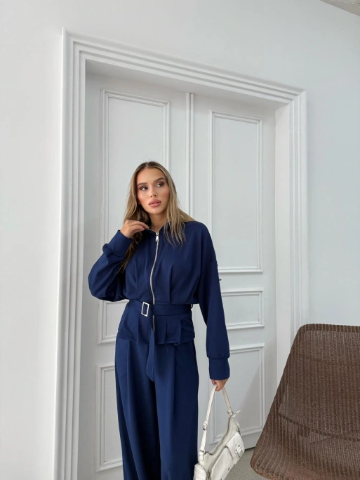 BEL KEMER DETAY FERMUARLI HIRKA VE PANTOLONLU MODAL İKİLİ TAKIM LACİVERT