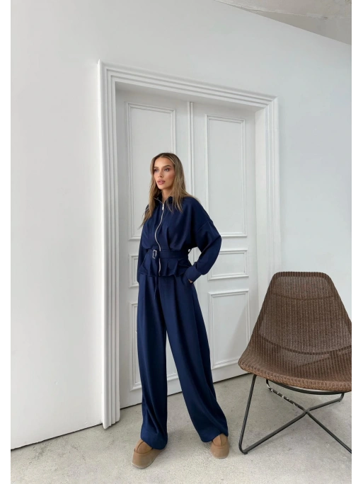 BEL KEMER DETAY FERMUARLI HIRKA VE PANTOLONLU MODAL İKİLİ TAKIM LACİVERT