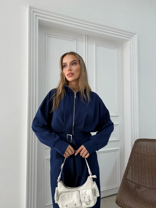 BEL KEMER DETAY FERMUARLI HIRKA VE PANTOLONLU MODAL İKİLİ TAKIM LACİVERT