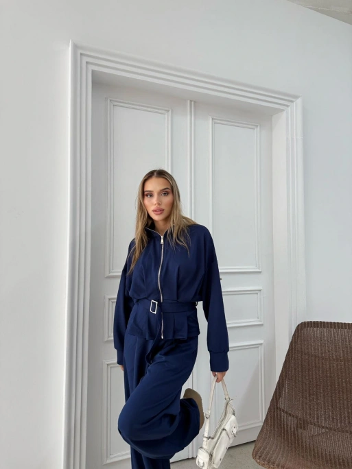 BEL KEMER DETAY FERMUARLI HIRKA VE PANTOLONLU MODAL İKİLİ TAKIM LACİVERT