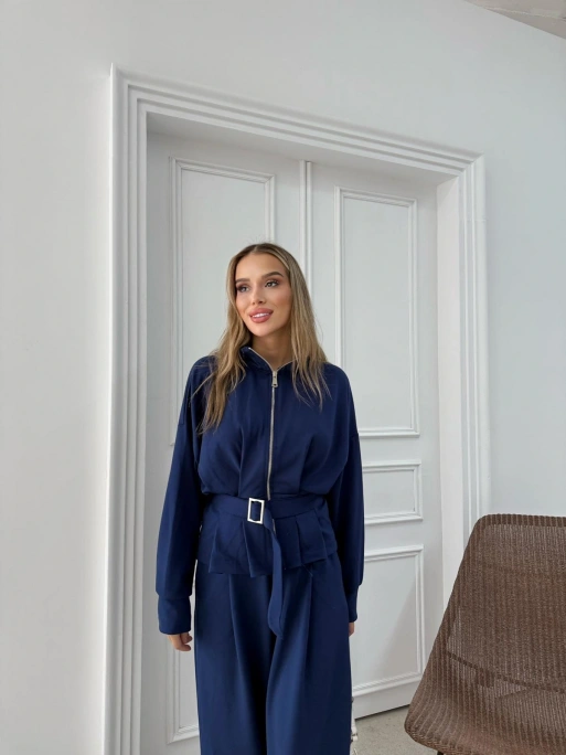 BEL KEMER DETAY FERMUARLI HIRKA VE PANTOLONLU MODAL İKİLİ TAKIM LACİVERT