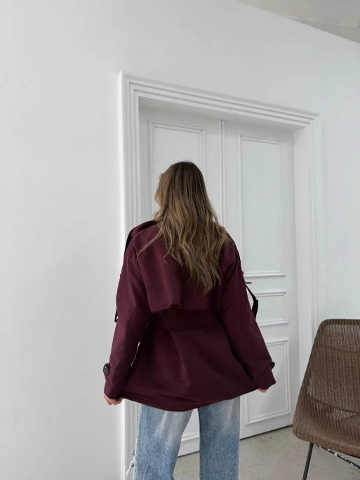 BEL KUŞAKLI DÜĞME DETAY İÇ ASTARLI OVERSİZE KISA TRENÇKOT MÜRDÜM