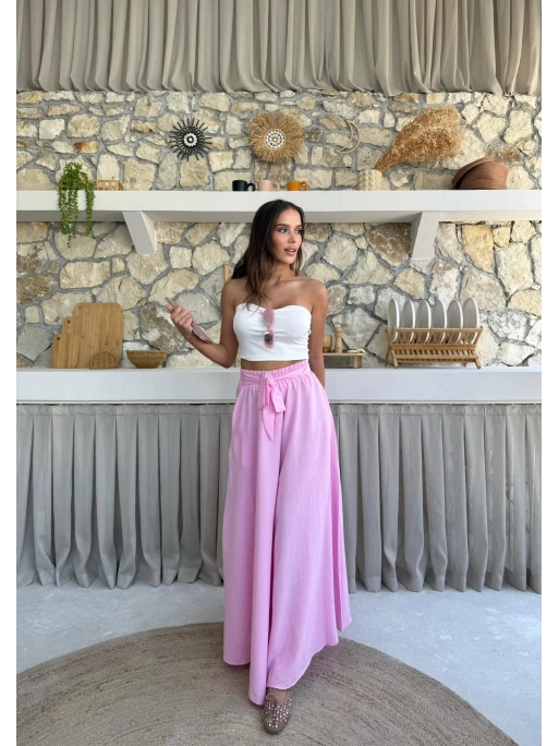 BEL KUŞAKLI İSPANYOL PAÇA PANTOLON PEMBE
