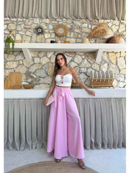 BEL KUŞAKLI İSPANYOL PAÇA PANTOLON PEMBE