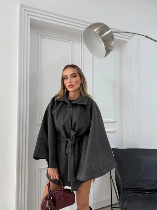 BEL KUŞAKLI KAŞE PANÇO ANTRASİT