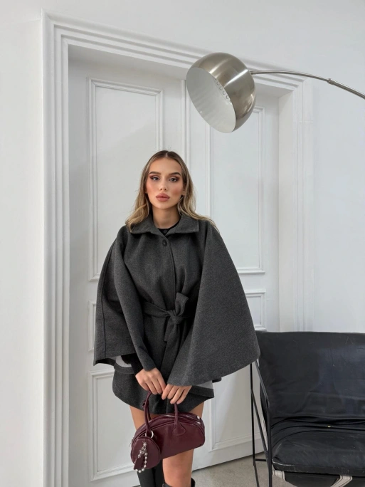 BEL KUŞAKLI KAŞE PANÇO ANTRASİT