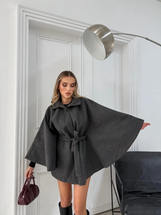 BEL KUŞAKLI KAŞE PANÇO ANTRASİT