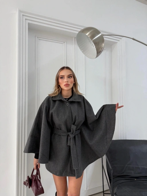 BEL KUŞAKLI KAŞE PANÇO ANTRASİT