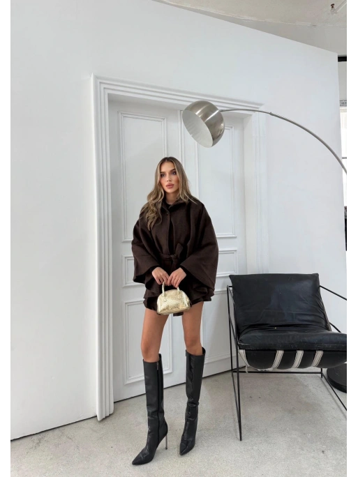 BEL KUŞAKLI KAŞE PANÇO KAHVE