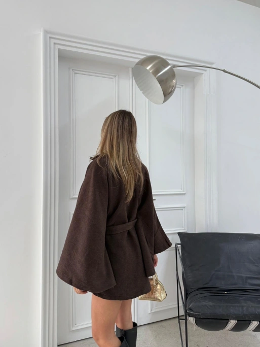 BEL KUŞAKLI KAŞE PANÇO KAHVE