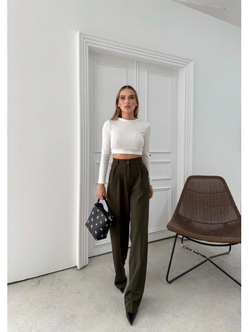 BEL LASTİKLİ YÜKSEK BEL PALAZZO KUMAŞ PANTOLON KAHVE