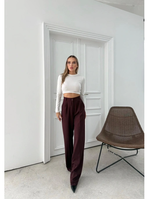 BEL LASTİKLİ YÜKSEK BEL PALAZZO KUMAŞ PANTOLON MÜRDÜM