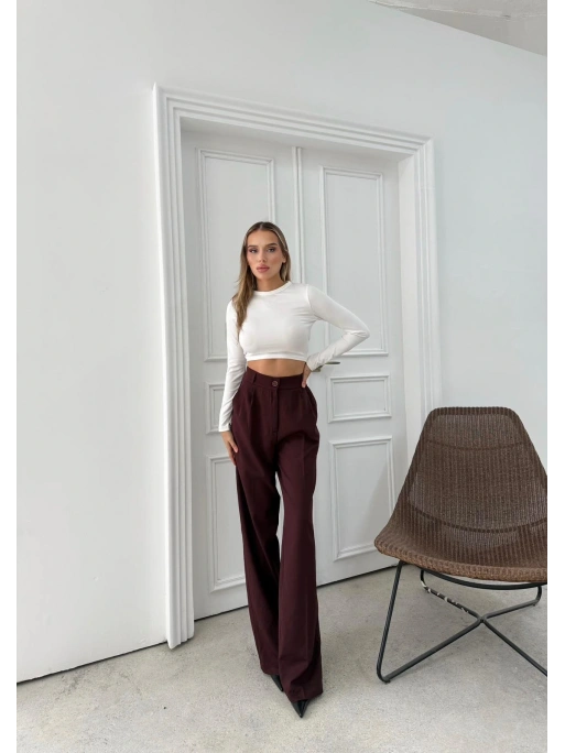 BEL LASTİKLİ YÜKSEK BEL PALAZZO KUMAŞ PANTOLON MÜRDÜM