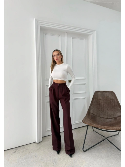 BEL LASTİKLİ YÜKSEK BEL PALAZZO KUMAŞ PANTOLON MÜRDÜM