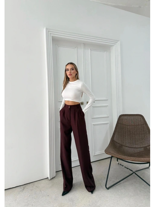 BEL LASTİKLİ YÜKSEK BEL PALAZZO KUMAŞ PANTOLON MÜRDÜM