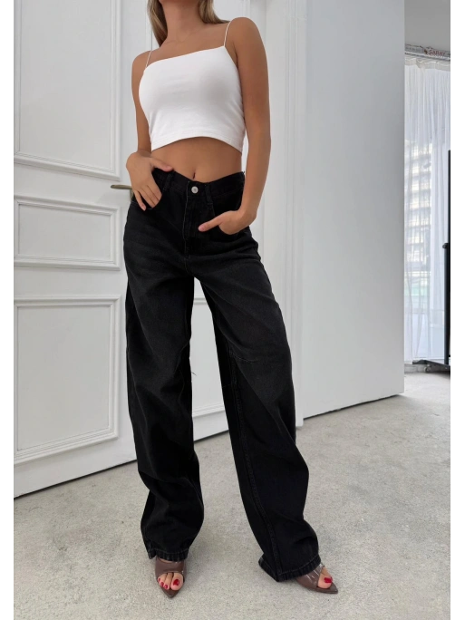 BEL TOKA DETAY BOL KESİM GENİŞ PAÇA BAGGY JEAN SİYAH