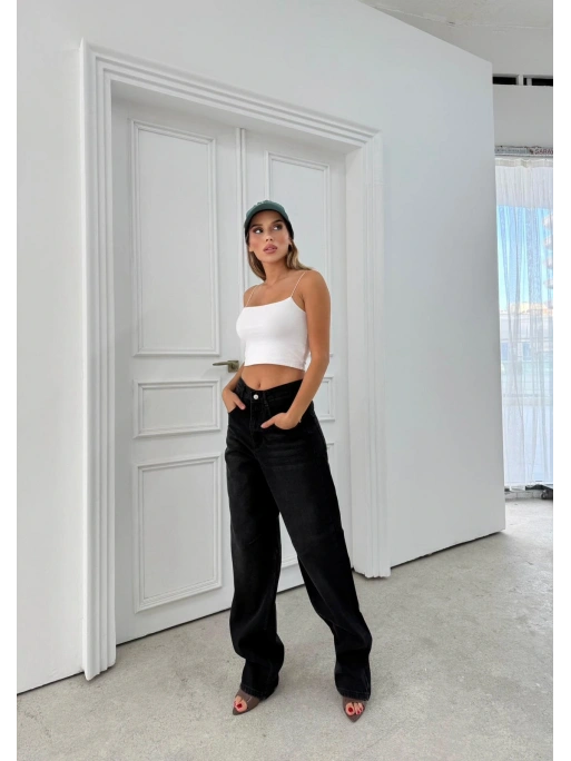 BEL TOKA DETAY BOL KESİM GENİŞ PAÇA BAGGY JEAN SİYAH
