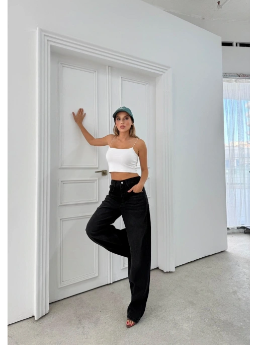 BEL TOKA DETAY BOL KESİM GENİŞ PAÇA BAGGY JEAN SİYAH