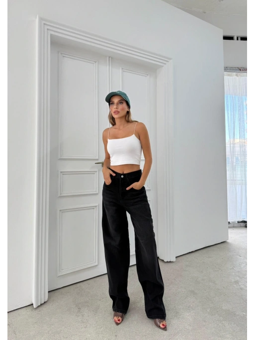 BEL TOKA DETAY BOL KESİM GENİŞ PAÇA BAGGY JEAN SİYAH