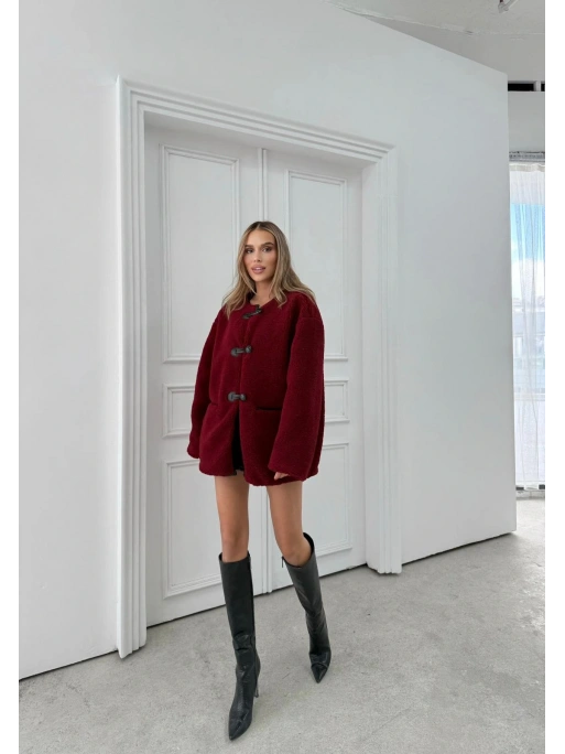 BİYELİ DÜĞME DETAY İÇ ASTARLI TEDDY KABAN BORDO