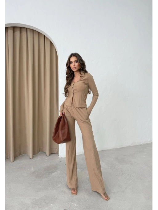 BLUZ VE PANTOLON İKİLİ TAKIM KOYU BEJ
