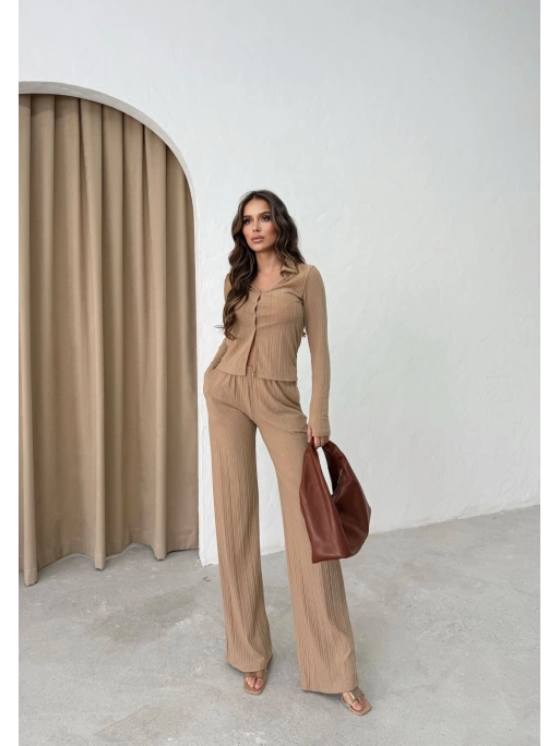 BLUZ VE PANTOLON İKİLİ TAKIM KOYU BEJ