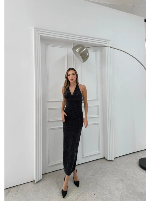 BOYUNDAN BAĞLAMALI TAŞLI ELBİSE