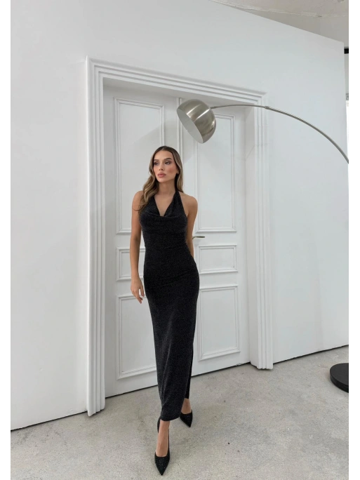 BOYUNDAN BAĞLAMALI TAŞLI ELBİSE