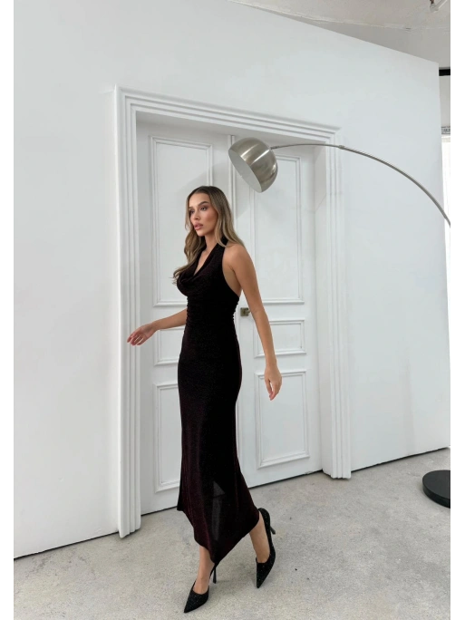 BOYUNDAN BAĞLAMALI TAŞLI ELBİSE BORDO