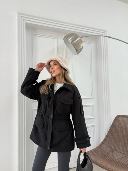 CEPLİ OMUZ APOLET DETAY İÇ ASTARLI KAŞE KABAN SİYAH