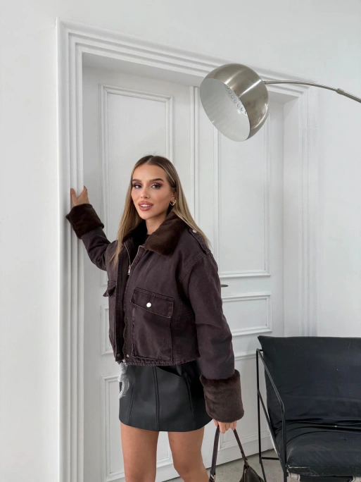 ÇİFT CEP YAKA VE KOL KÜRK DETAY KOT MONT