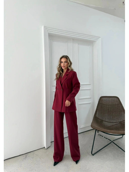 ÇİFT DÜĞME BLAZER CEKET VE PANTOLONLU DOUBLE KUMAŞ İKİLİ TAKIM BORDO KO-1101