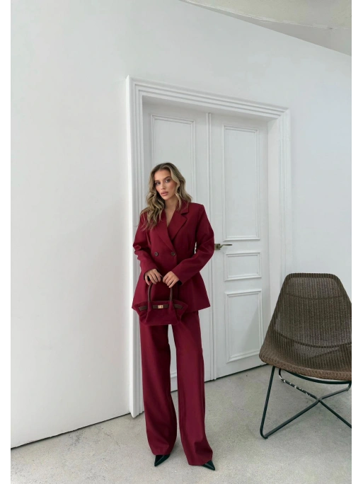 ÇİFT DÜĞME BLAZER CEKET VE PANTOLONLU DOUBLE KUMAŞ İKİLİ TAKIM BORDO KO-1101