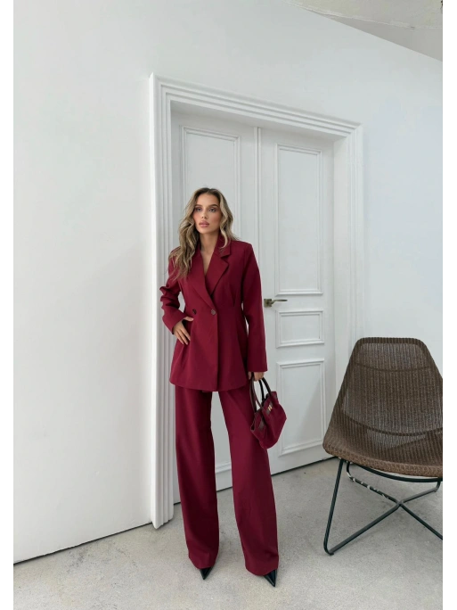 ÇİFT DÜĞME BLAZER CEKET VE PANTOLONLU DOUBLE KUMAŞ İKİLİ TAKIM BORDO KO-1101