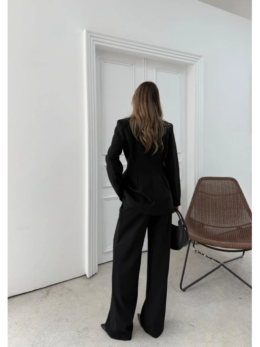 ÇİFT DÜĞME BLAZER CEKET VE PANTOLONLU DOUBLE KUMAŞ İKİLİ TAKIM SİYAH KO-1101