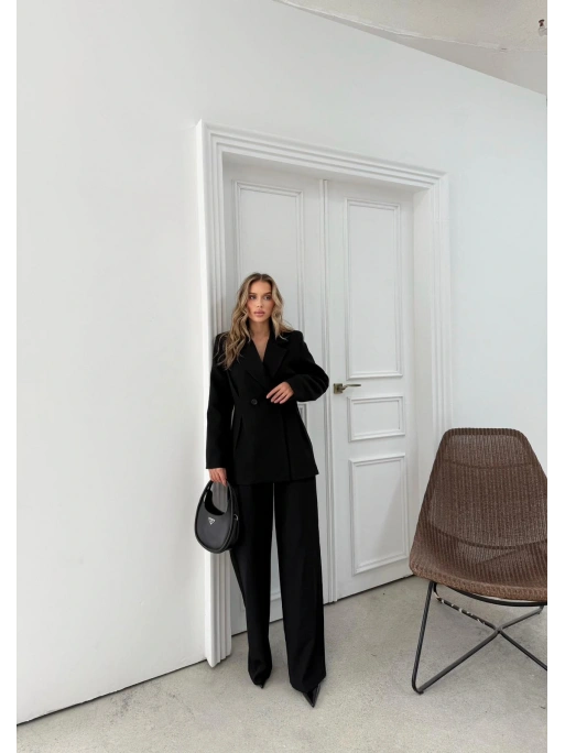 ÇİFT DÜĞME BLAZER CEKET VE PANTOLONLU DOUBLE KUMAŞ İKİLİ TAKIM SİYAH KO-1101