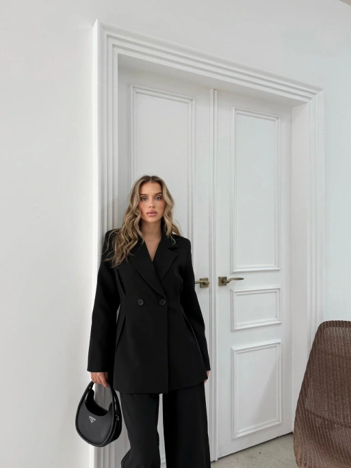 ÇİFT DÜĞME BLAZER CEKET VE PANTOLONLU DOUBLE KUMAŞ İKİLİ TAKIM SİYAH KO-1101