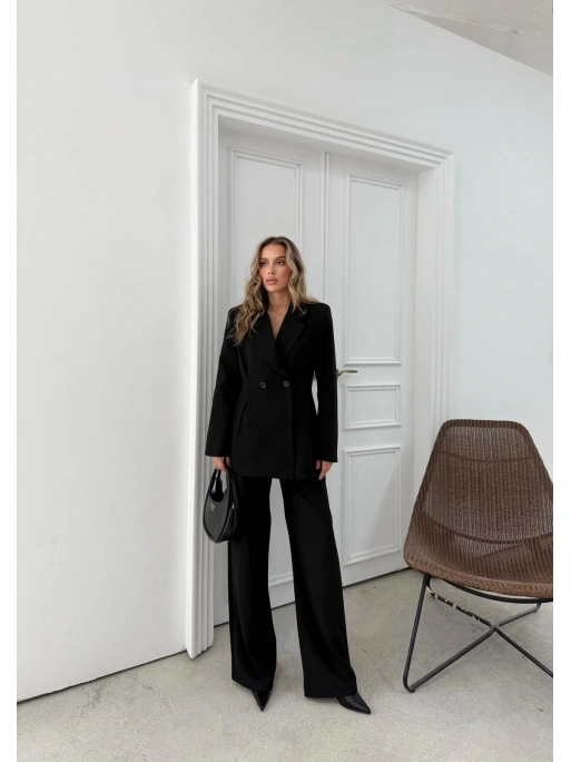 ÇİFT DÜĞME BLAZER CEKET VE PANTOLONLU DOUBLE KUMAŞ İKİLİ TAKIM SİYAH KO-1101