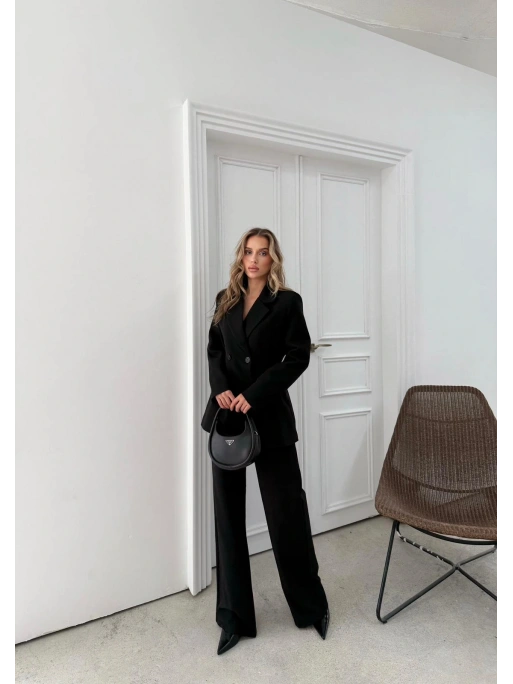 ÇİFT DÜĞME BLAZER CEKET VE PANTOLONLU DOUBLE KUMAŞ İKİLİ TAKIM SİYAH KO-1101