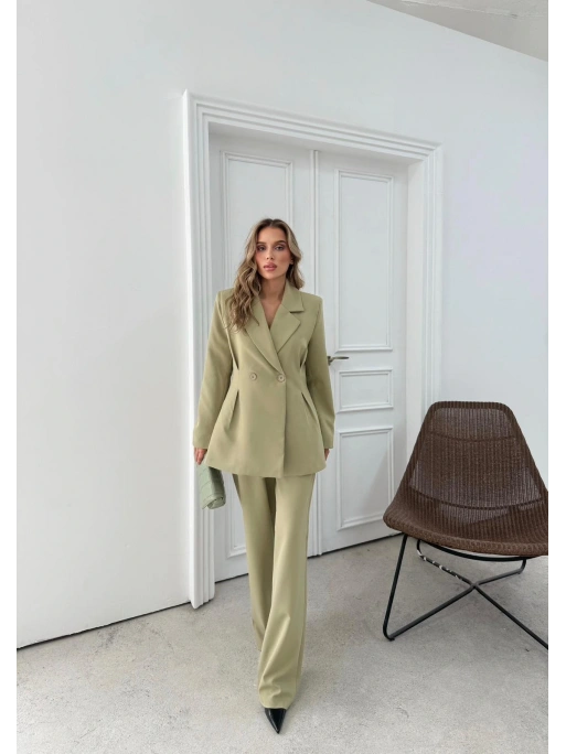 ÇİFT DÜĞME BLAZER CEKET VE PANTOLONLU DOUBLE KUMAŞ İKİLİ TAKIM YEŞİL KO-1101