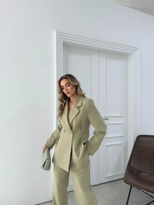 ÇİFT DÜĞME BLAZER CEKET VE PANTOLONLU DOUBLE KUMAŞ İKİLİ TAKIM YEŞİL KO-1101