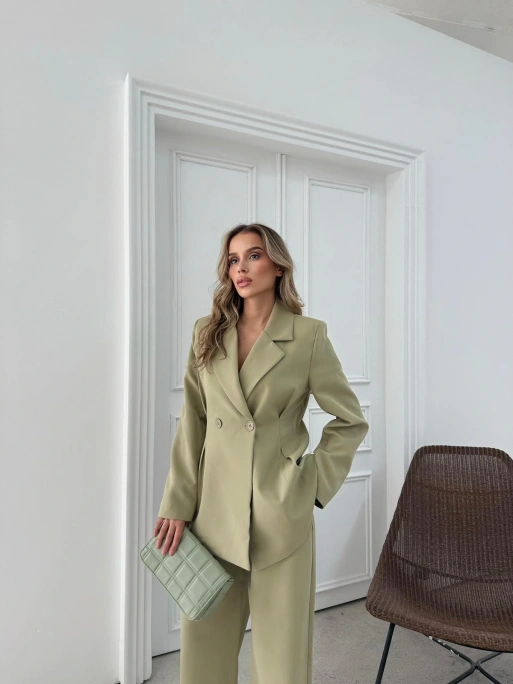 ÇİFT DÜĞME BLAZER CEKET VE PANTOLONLU DOUBLE KUMAŞ İKİLİ TAKIM YEŞİL KO-1101