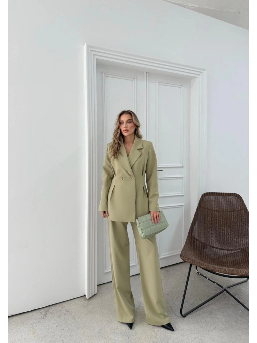 ÇİFT DÜĞME BLAZER CEKET VE PANTOLONLU DOUBLE KUMAŞ İKİLİ TAKIM YEŞİL KO-1101