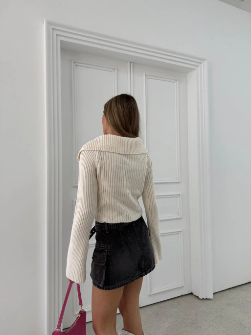 ÇİFT FERMUAR DETAY İSPANYOL KOL TRİKO KREM