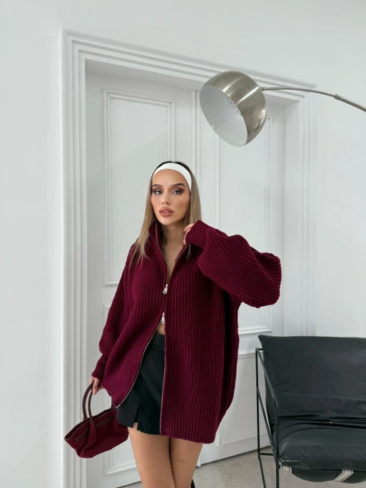 ÇİFT FERMUAR DETAY OVERSİZE TRİKO KAZAK BORDO