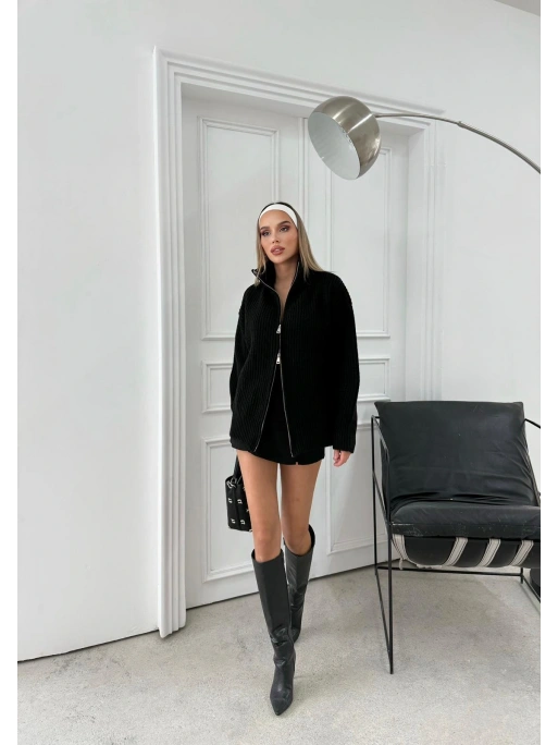 ÇİFT FERMUAR DETAY OVERSİZE TRİKO KAZAK SİYAH