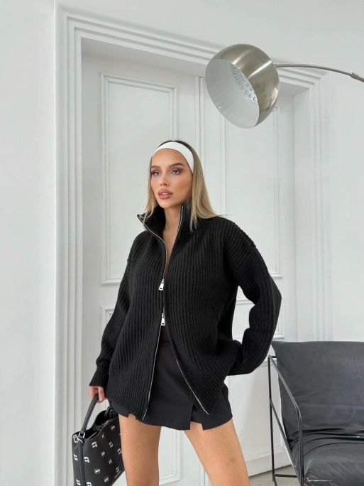 ÇİFT FERMUAR DETAY OVERSİZE TRİKO KAZAK SİYAH