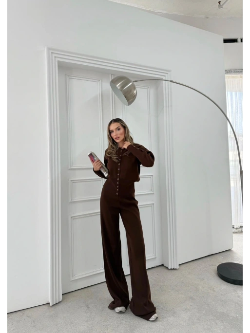 ÇITÇIT DETAY HIRKA VE PANTOLONLU TRİKO İKİLİ TAKIM KAHVE